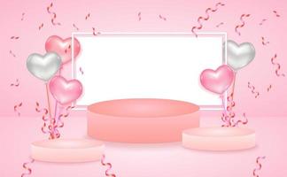 cena de palco de produto doce moderno abstrato com pódio de cilindro vazio de composição para fundo abstrato cosmético de produto. simular forma geométrica em cores pastel rosa balão. vetor