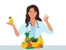 terapia nutricional com alimentação saudável e atividade física. ilustração vetorial em estilo cartoon vetor