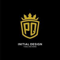 estilo de coroa de escudo de logotipo pq inicial, design de logotipo de monograma elegante de luxo vetor