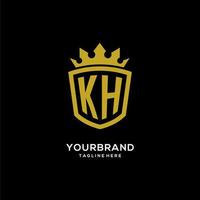 estilo de coroa de escudo de logotipo inicial kh, design de logotipo de monograma elegante de luxo vetor