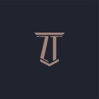 zt logotipo inicial do monograma com design de estilo pilar vetor