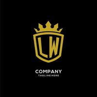 estilo de coroa de escudo de logotipo inicial lw, design de logotipo de monograma elegante de luxo vetor