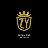 estilo de coroa de escudo de logotipo inicial zy, design de logotipo de monograma elegante de luxo vetor