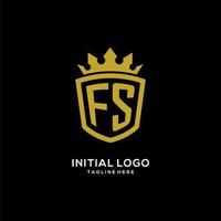 estilo de coroa de escudo de logotipo inicial fs, design de logotipo de monograma elegante de luxo vetor