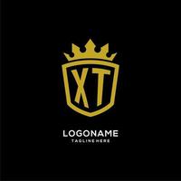 estilo de coroa de escudo de logotipo inicial xt, design de logotipo de monograma elegante de luxo vetor