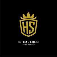 estilo de coroa de escudo de logotipo inicial hs, design de logotipo de monograma elegante de luxo vetor