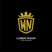 estilo de coroa de escudo de logotipo inicial wn, design de logotipo de monograma elegante de luxo vetor