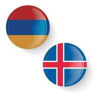 bandeiras redondas da armênia e da islândia. botões de pinos. broche de pinos de crachás, adesivos. botões da web. vetor