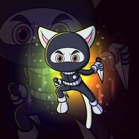 o logotipo de design de mascote de esports de gato ninja vetor