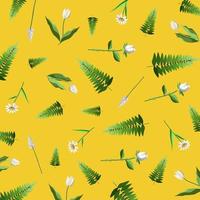 ilustração padrão fundo folhas e flores tema natureza vetor