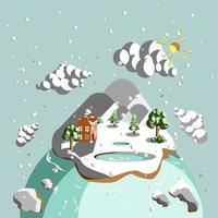 vetor de inverno, ilustração da terra com paisagem natural de inverno