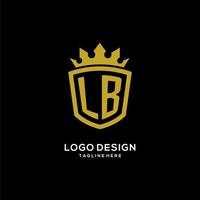 estilo de coroa de escudo de logotipo inicial lb, design de logotipo de monograma elegante de luxo vetor