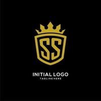 estilo de coroa de escudo de logotipo ss inicial, design de logotipo de monograma elegante de luxo vetor