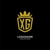 estilo de coroa de escudo de logotipo xg inicial, design de logotipo de monograma elegante de luxo vetor