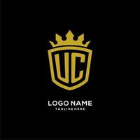 estilo de coroa de escudo de logotipo inicial uc, design de logotipo de monograma elegante de luxo vetor