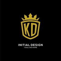 estilo de coroa de escudo de logotipo kd inicial, design de logotipo de monograma elegante de luxo vetor