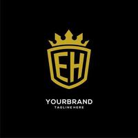 estilo de coroa de escudo de logotipo inicial eh, design de logotipo de monograma elegante de luxo vetor