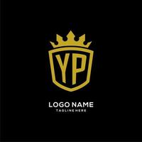 estilo de coroa de escudo de logotipo yp inicial, design de logotipo de monograma elegante de luxo vetor
