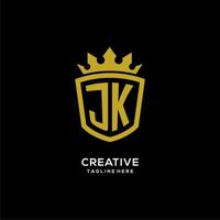estilo de coroa de escudo de logotipo jk inicial, design de logotipo de monograma elegante de luxo vetor