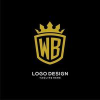 estilo inicial de coroa de escudo de logotipo wb, design de logotipo de monograma elegante de luxo vetor