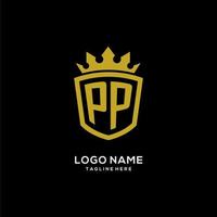 estilo de coroa de escudo de logotipo pp inicial, design de logotipo de monograma elegante de luxo vetor