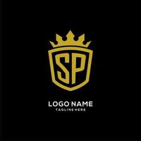 estilo de coroa de escudo de logotipo sp inicial, design de logotipo de monograma elegante de luxo vetor
