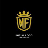 estilo de coroa de escudo de logotipo mf inicial, design de logotipo de monograma elegante de luxo vetor