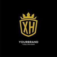 estilo de coroa de escudo de logotipo inicial xh, design de logotipo de monograma elegante de luxo vetor