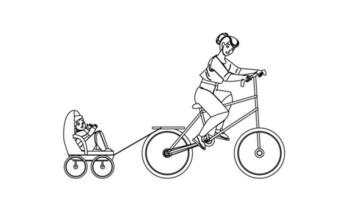 mãe e filho andando de reboque de bicicleta vetor ao ar livre
