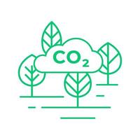 ícone de linha de redução de gás co2. nuvens de dióxido de carbono e árvores. vetor