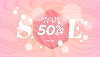 oferta especial de venda com 50% de desconto no banner. oferta especial de fundo rosa e modelo de promoção. vetor