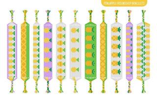 conjunto de pulseiras de amizade artesanal de abacaxi amarelo de fios ou miçangas. tutorial de padrão normal de macramê. vetor
