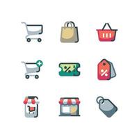 conjunto de ícones de comércio eletrônico de compras com ícones vetoriais de carrinho e venda vetor