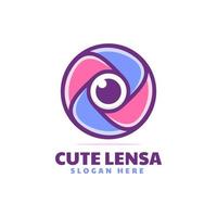 logotipo de lente bonito, estilo de mascote simples vetor