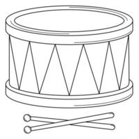 tambor desenhado à mão com baquetas. instrumento musical de percussão. estilo doodle. retrato falado. ilustração vetorial vetor