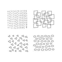 conjunto de texturas de rabisco abstrato doodle isolado no fundo branco. listras de tinta à mão livre, quadrados, triângulos, ovais. vetor