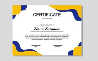 design de certificado em estilo moderno amarelo e azul vetor