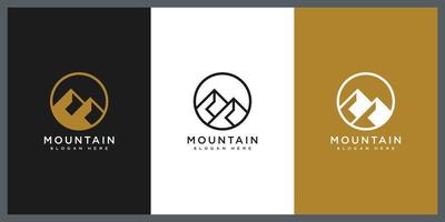montanha com design de logotipo de luz do sol e cartão de visita vetor