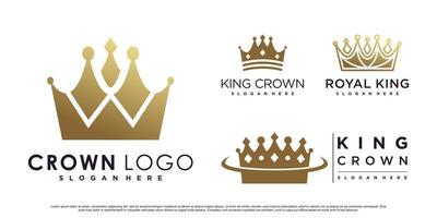 coroa ou rei ícone conjunto design de logotipo com elemento criativo vetor premium