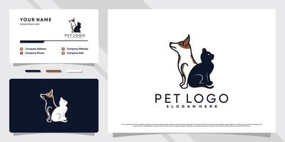 logotipo de pet shop de cães e gatos com conceito criativo e modelo de cartão de visita premium vector