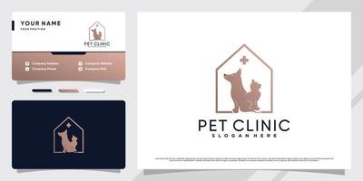 design de logotipo de casa de estimação com elemento criativo e modelo de cartão de visita premium vetor