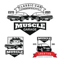 vetor de logotipo de carro de músculo americano. design vintage, estilo antigo ou garagem de carro clássico, loja, reparo de restauração de carro e corrida, conceito retrô