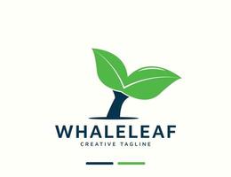 logotipo da baleia com design de folha vetor