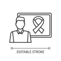 ícone linear de conscientização do câncer. Educação médica. informações sobre câncer. sintomas e tratamento. ilustração de linha fina. símbolo de contorno. desenho de contorno vetorial. traço editável. vetor
