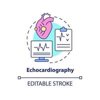 ícone do conceito de ecocardiografia. pesquisa de ultra-som cardíaco. ilustração de linha fina de idéia abstrata de diagnóstico por imagem. desenho de contorno isolado. traço editável. vetor