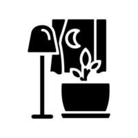 escuridão para o ícone de glifo preto de crescimento de planta de casa. melhor metabolismo da planta à noite. cuidados com flores em vasos. símbolo de silhueta no espaço em branco. pictograma sólido. ilustração vetorial isolada vetor