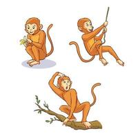 coleção de macaco bonito desenhada de mão vetor