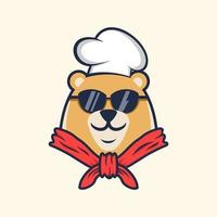 urso de desenho animado chef com ilustração vetorial de design de logotipo de óculos vetor