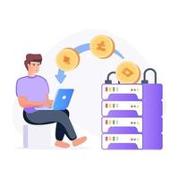 um vetor de ilustração plana de servidor de criptomoeda