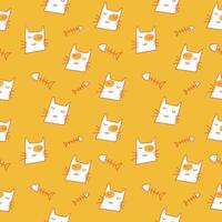 ícones de vetor de gato bonito dos desenhos animados, padrão perfeito e plano de fundo